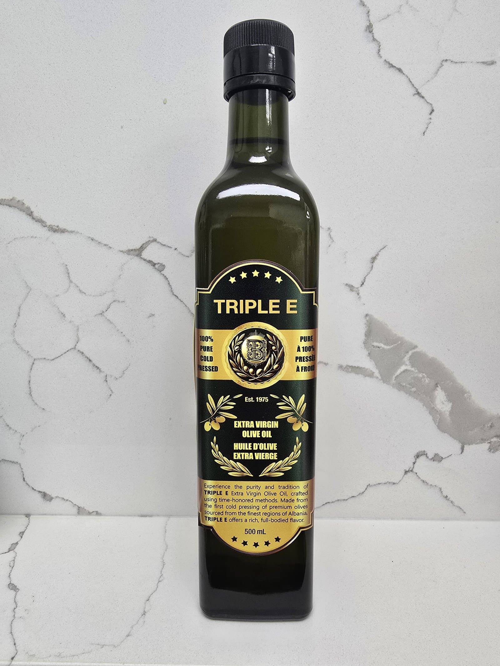 TRIPLE E extra virgin olive oil bottle